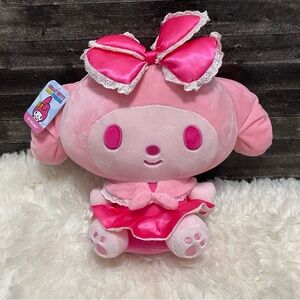 🆕 MY MELODY HELLO KITTY AND FRIENDS PINK MONOCHROME BOW STUFFED PLUSH